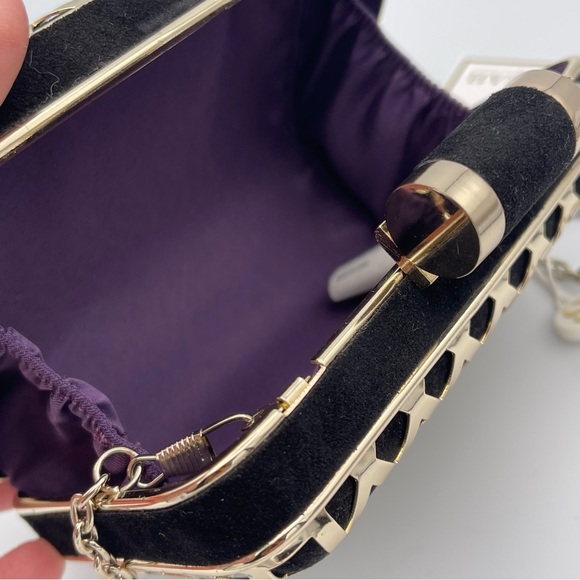 SHIRALEAH 🖤 NWT ‘Jean Minaudiere’ Black & Gold Evening Clutch - Picture 8 of 13